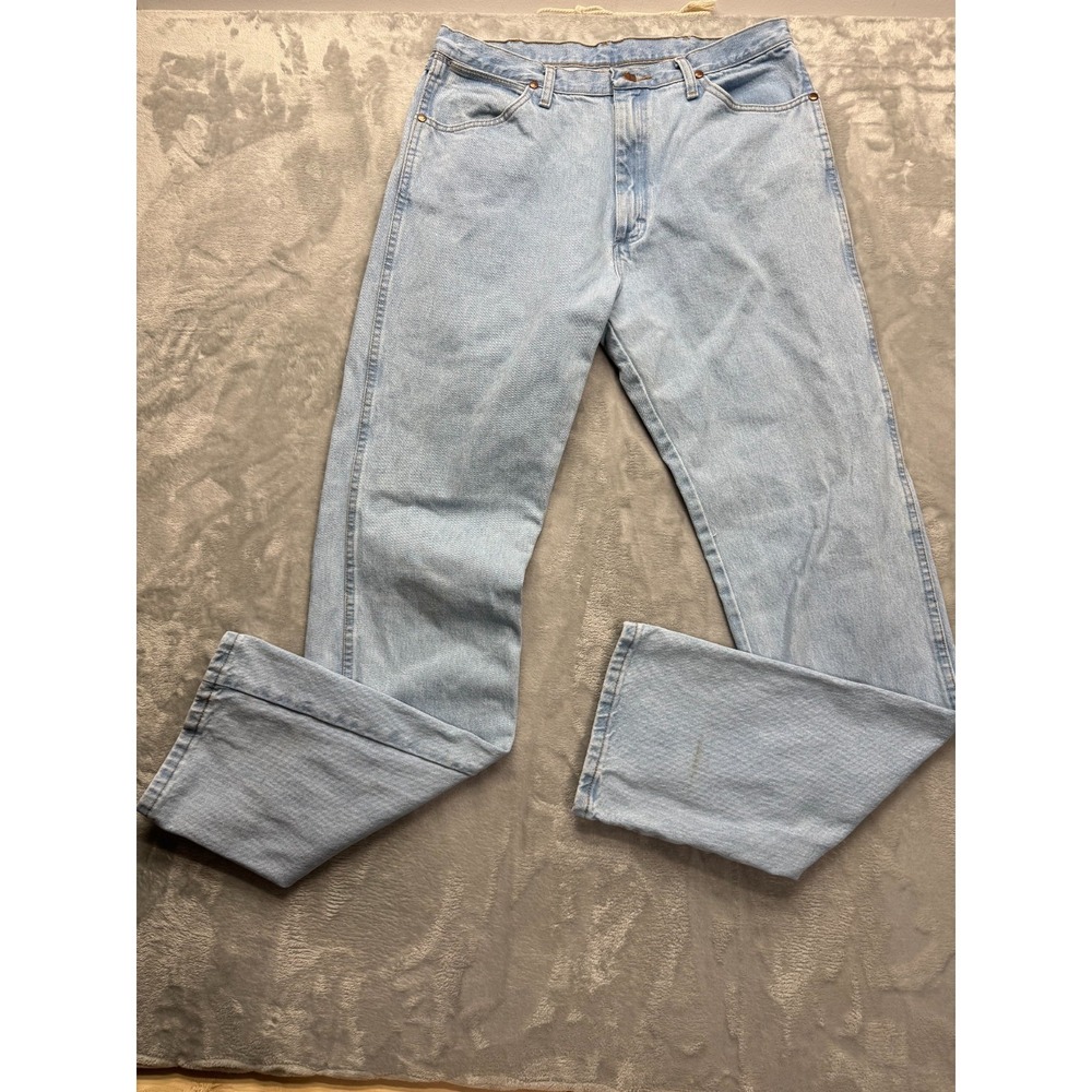Wrangler Jeans Men's 36x36 Blue Distressed Light Wash Denim 13MWZ Western Cowboy